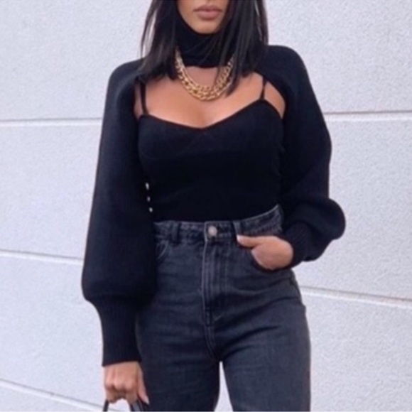 🆕 BIDA black turtleneck arm warmer/sleeve sweater - Picture 4 of 4